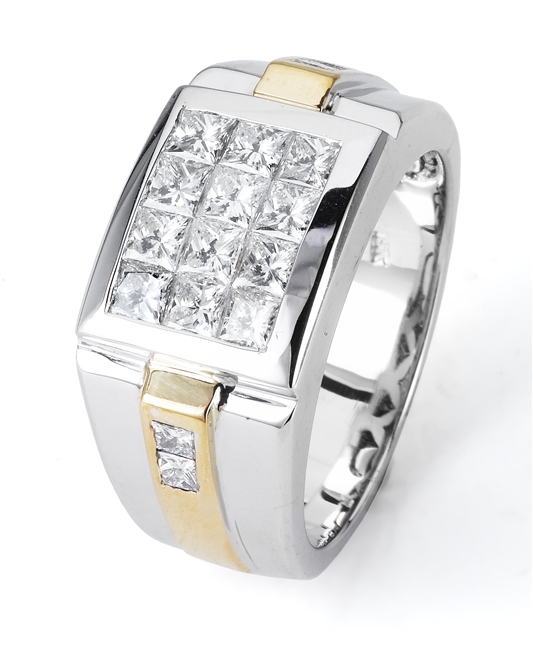 18KT. 2 TONE GENT'S RING 2.11CT